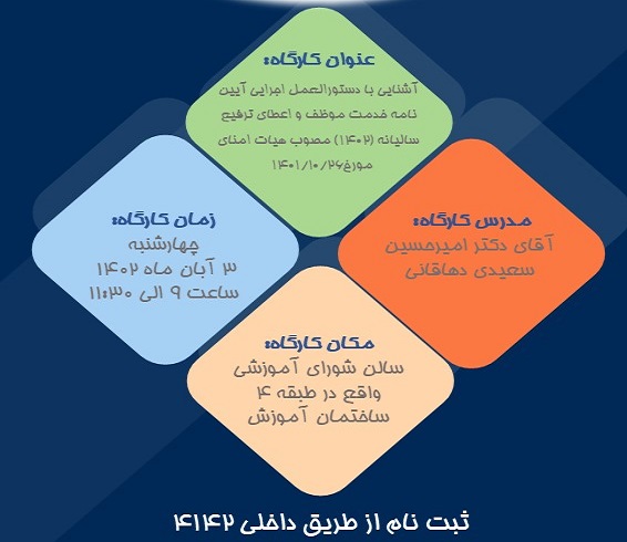 دومین کارگاه آشنایی با دستورالعمل اجرایی آیین نامه خدمت موظف و اعطای ترفیع سالیانه 1402 
